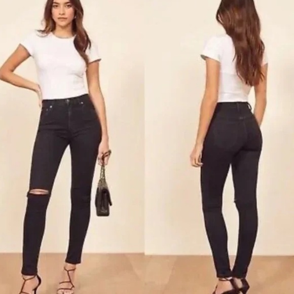 Reformation Serena faded and destroyed black skinny jeans 24 - Picture 6 of 6